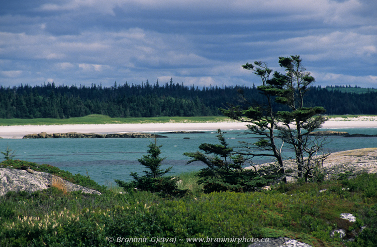 Sandy beach by rocky coastline, Seaside Adjunct division of Kejimkujik National Park, Nova Scotia