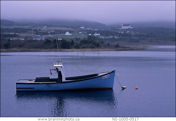 fishing boat in morning fog, Pleasant Bay, Cape Breton