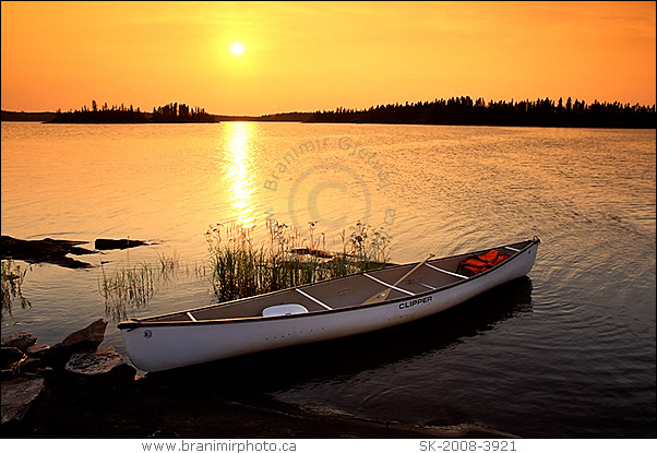 canoe at sunset, Churchill River