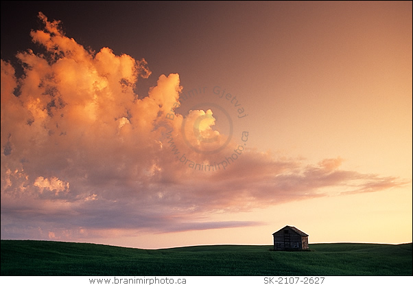 Barn with clouds at sunsetSaskatchewan