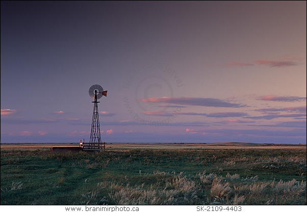 Windmill at sunset, Great Sand Hills, Saskatchewan