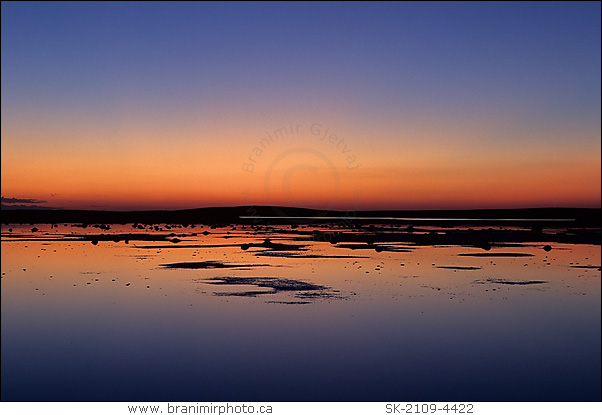 Prairie lake at sunset, Great Sand Hills, Saskatchewan