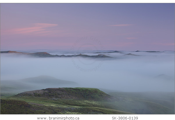 Dense morning fog in Grasslands National Park, Saskatchewan