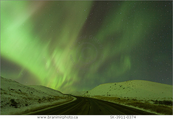 Northern Lights over Highway 4 at Saskatchewan Landing Provincial aArk