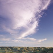 Prairie landscape with clouds at sunset, Grasslands National Park