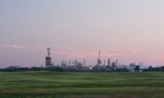 Husky Oil upgrader facility at dusk. Lloydminster, Sask.