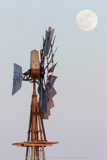Windmill and full moon, Saskatoon