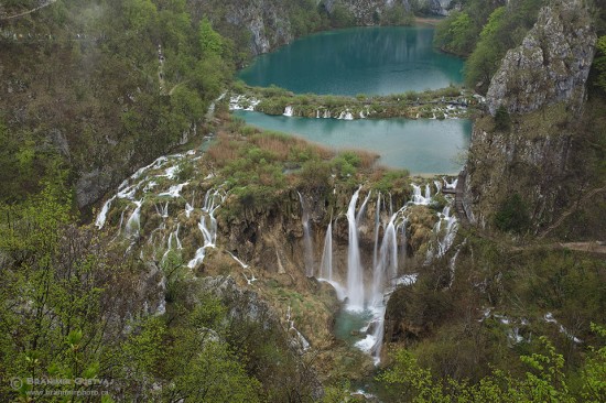 Aerial view of Sastavci waterfalls. Plitvice Lakes National Park, Croatia
