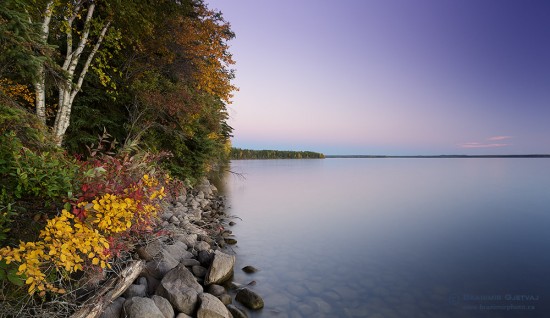 Waskesiu Lake in autumn, after sunset. Prince Albert National Park, Saskatchewan